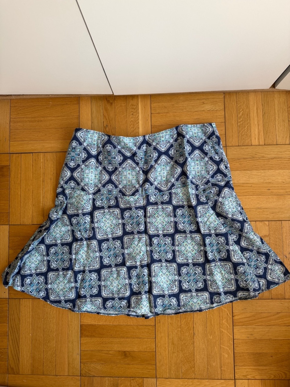 Marks & Spencer Navy Blue Patterned Linen Skater Skirt